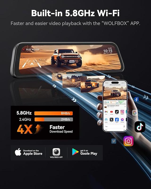 9.66" IPS Touch Screen 4K Dash Cam