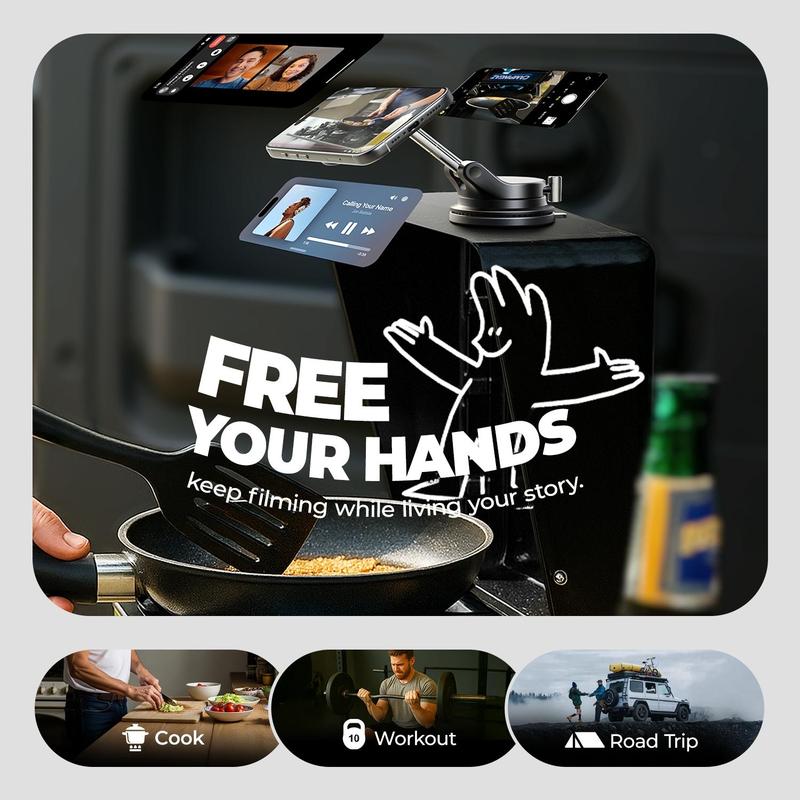 N52 Magnetic Phone Holder, 360° Rotatable, Foldable, Vacuum Suction Cup