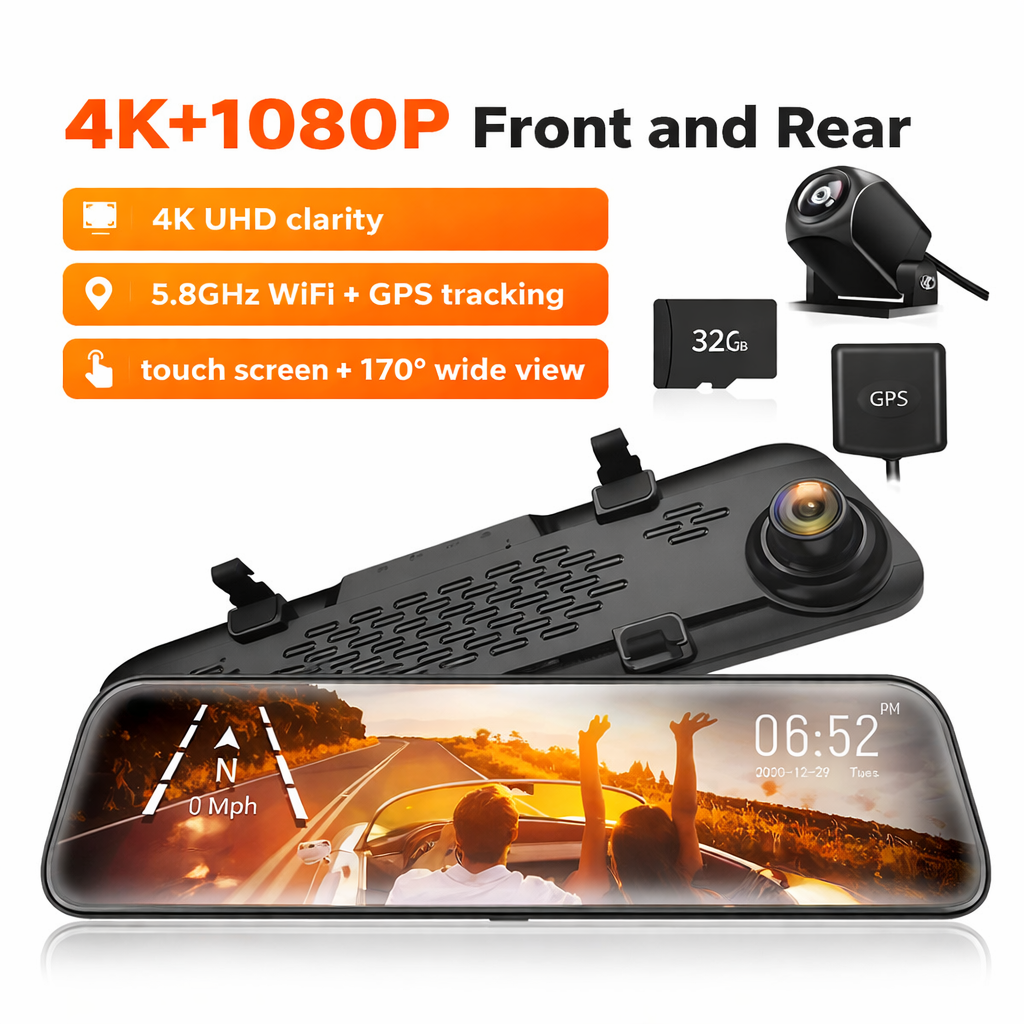 9.66" IPS Touch Screen 4K Dash Cam