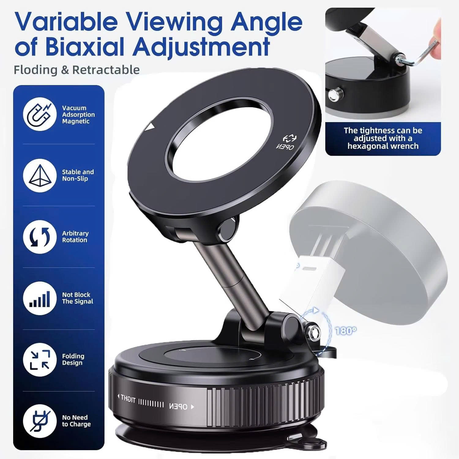 N52 Magnetic Phone Holder, 360° Rotatable, Foldable, Vacuum Suction Cup