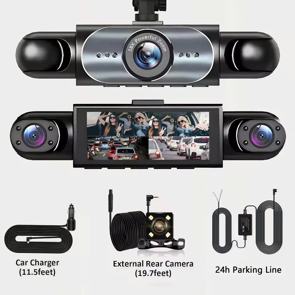 4 Channel 1080P Car Dash Cam with 64GB Memory Card & Night Vision